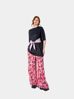 Amara Pants (Pink Stripes Floral Print)