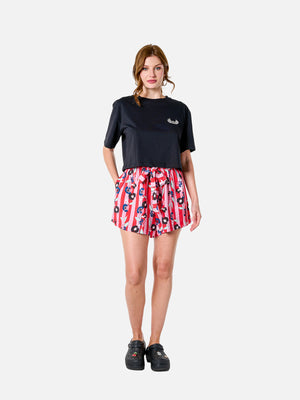 Adela Shorts (Pink Stripes Floral Print)