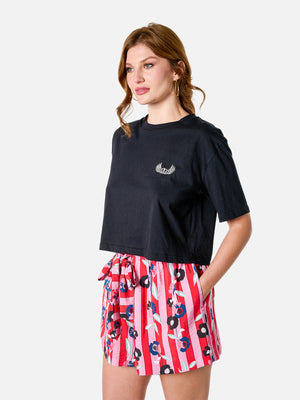 Adela Shorts (Pink Stripes Floral Print)