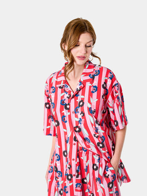 Marisol Shirt (Pink Stripes Floral Print)