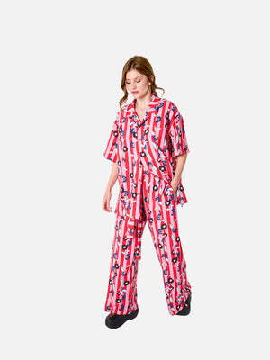 Amara Pants (Pink Stripes Floral Print)